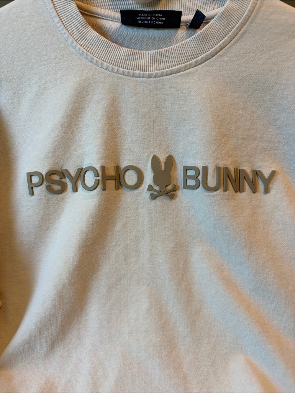 Psycho Bunny Men's Maywood Crewneck Sweatshirt in Light Beige with Raised Logo